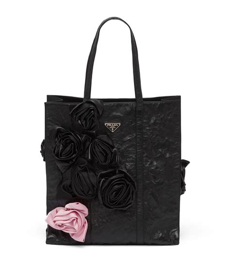 prada leather-trimmed floral tote bag|prada saffiano leather tote bag.